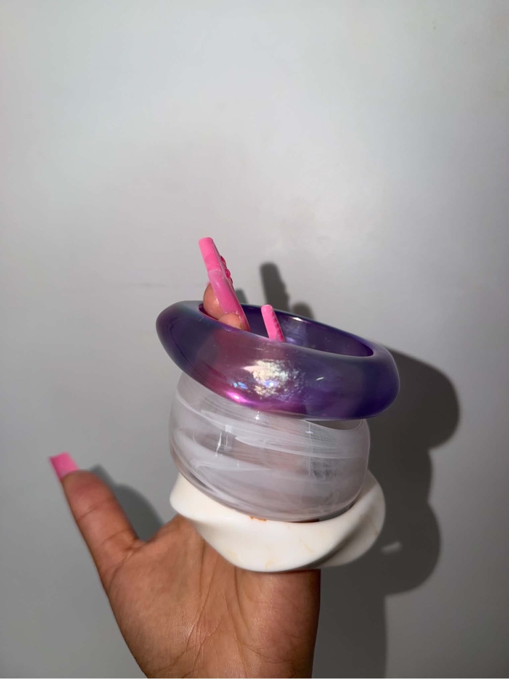 Kids Multicolor Resin Bangle Bracelet Set - Purple, Clear & White